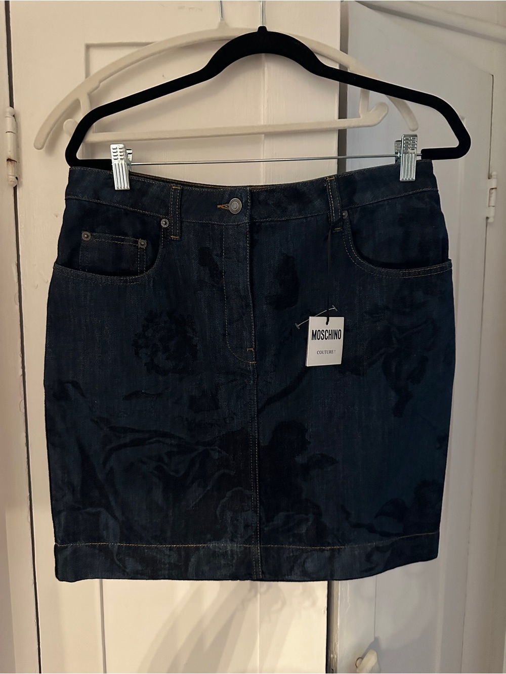 Moschino Dark Blue Statues and Angels Denim Mini Skirt - Picture 7 of 8